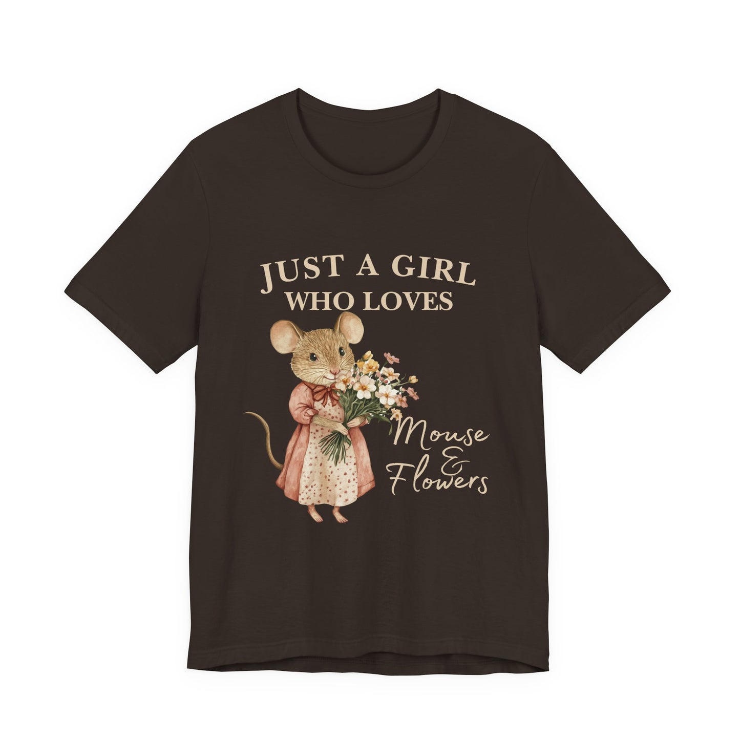 Just a Girl Who Loves Mouse & Flowers Tee, Cute Animal Shirt, Floral Graphic Tee, Gifts for Her, Birthday T-Shirt
