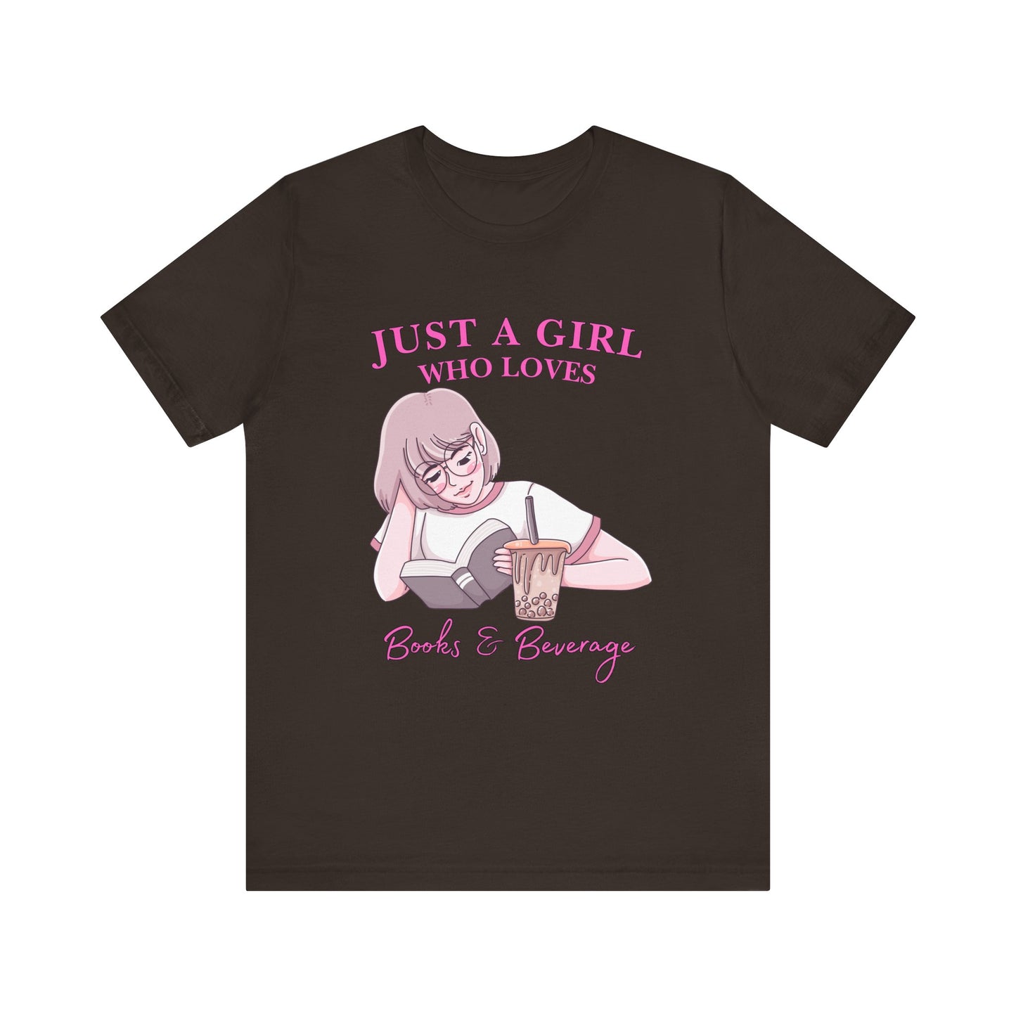 Just a Girl Who Loves Books & Beverages Tee | Cozy Reading T-Shirt, Gift for Book Lovers, Cute Bookish Apparel, Literary Fashion