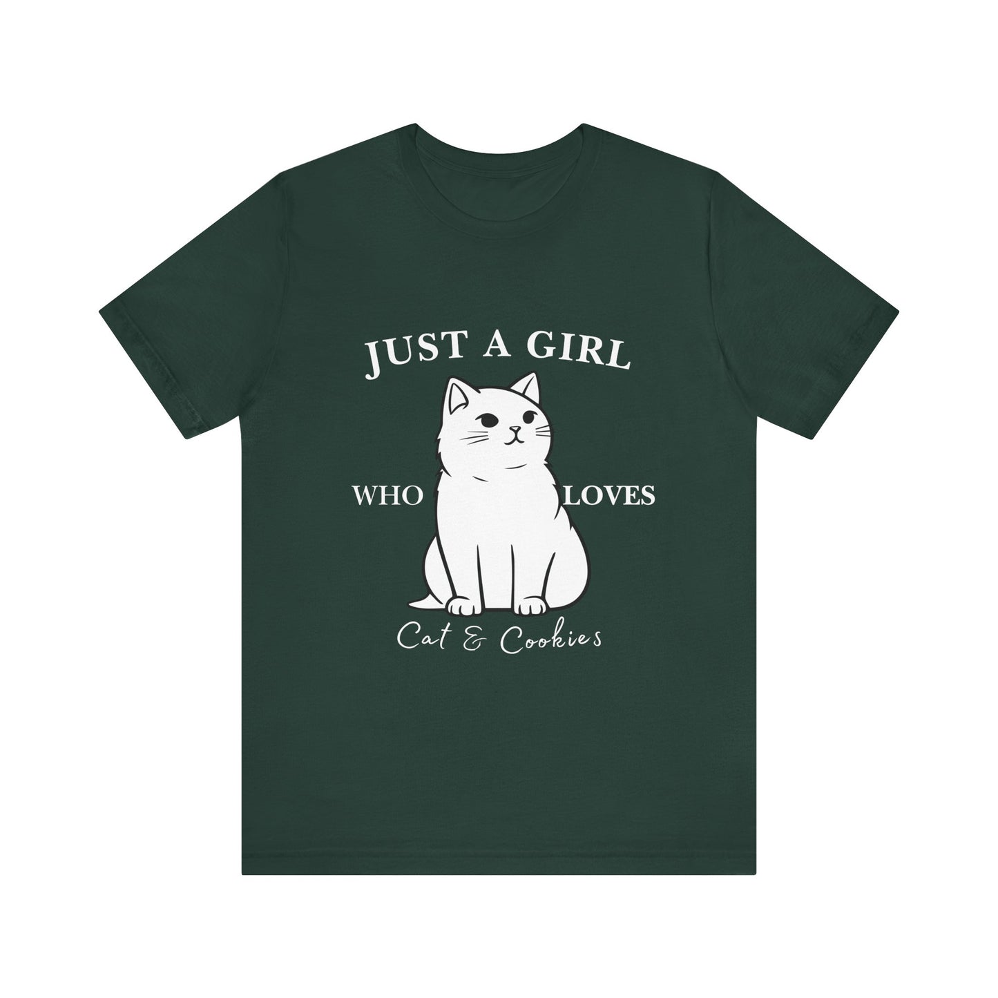 Cat Lover's Tee - 'Just a Girl Who Loves Cats & Cookies', Gift for Cat Mom, Cute Soft T-Shirt, Animal Lover Apparel, Birthday Gift