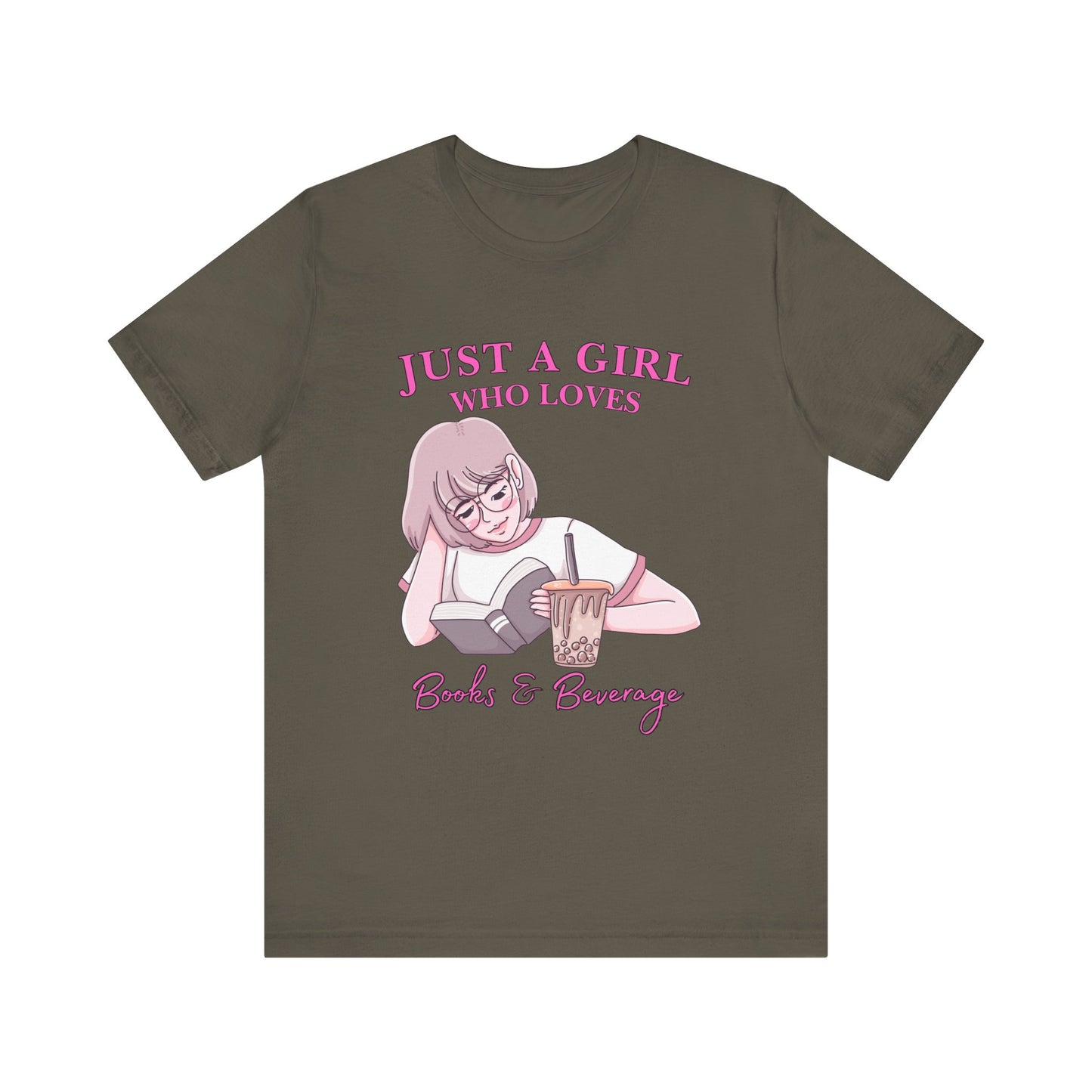 Just a Girl Who Loves Books & Beverages Tee | Cozy Reading T-Shirt, Gift for Book Lovers, Cute Bookish Apparel, Literary Fashion