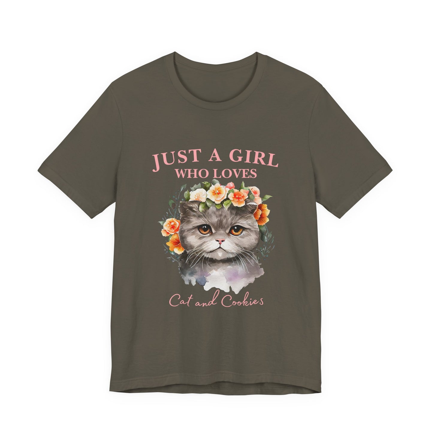 Just a Girl Who Loves Cats and Cookies Tee - Cute Cat Lover Shirt, Gift for Cat Moms, Funny Pet Apparel, Birthday Gift, Relaxed Fit T-Shirt