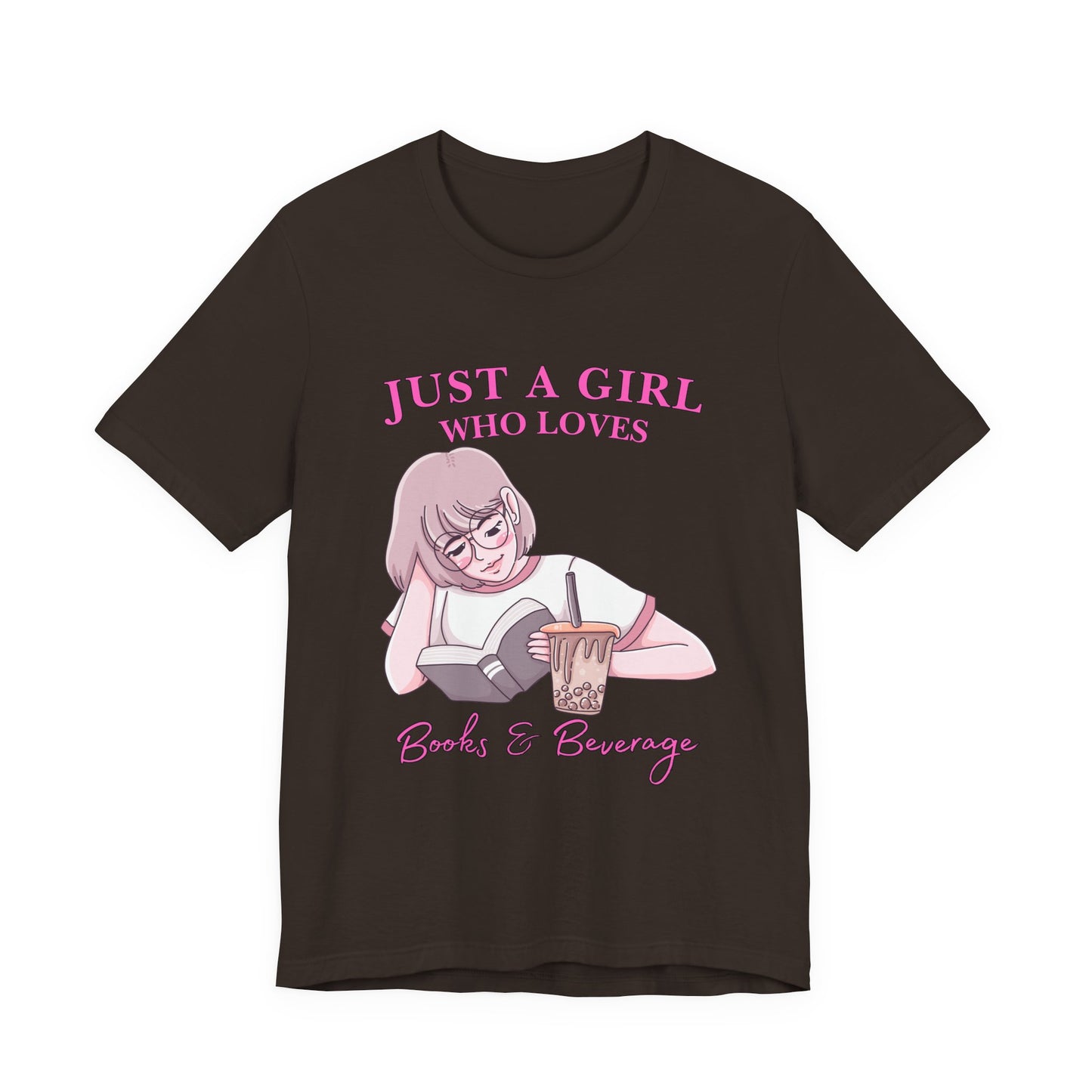 Just a Girl Who Loves Books & Beverages Tee | Cozy Reading T-Shirt, Gift for Book Lovers, Cute Bookish Apparel, Literary Fashion
