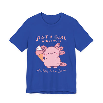 Cute Ice Cream Lover Tee, Fun T-Shirt for Girls, Gift for Ice Cream Fans, Summer Fun Shirt, Casual Everyday Wear, Axolotis T-shirt
