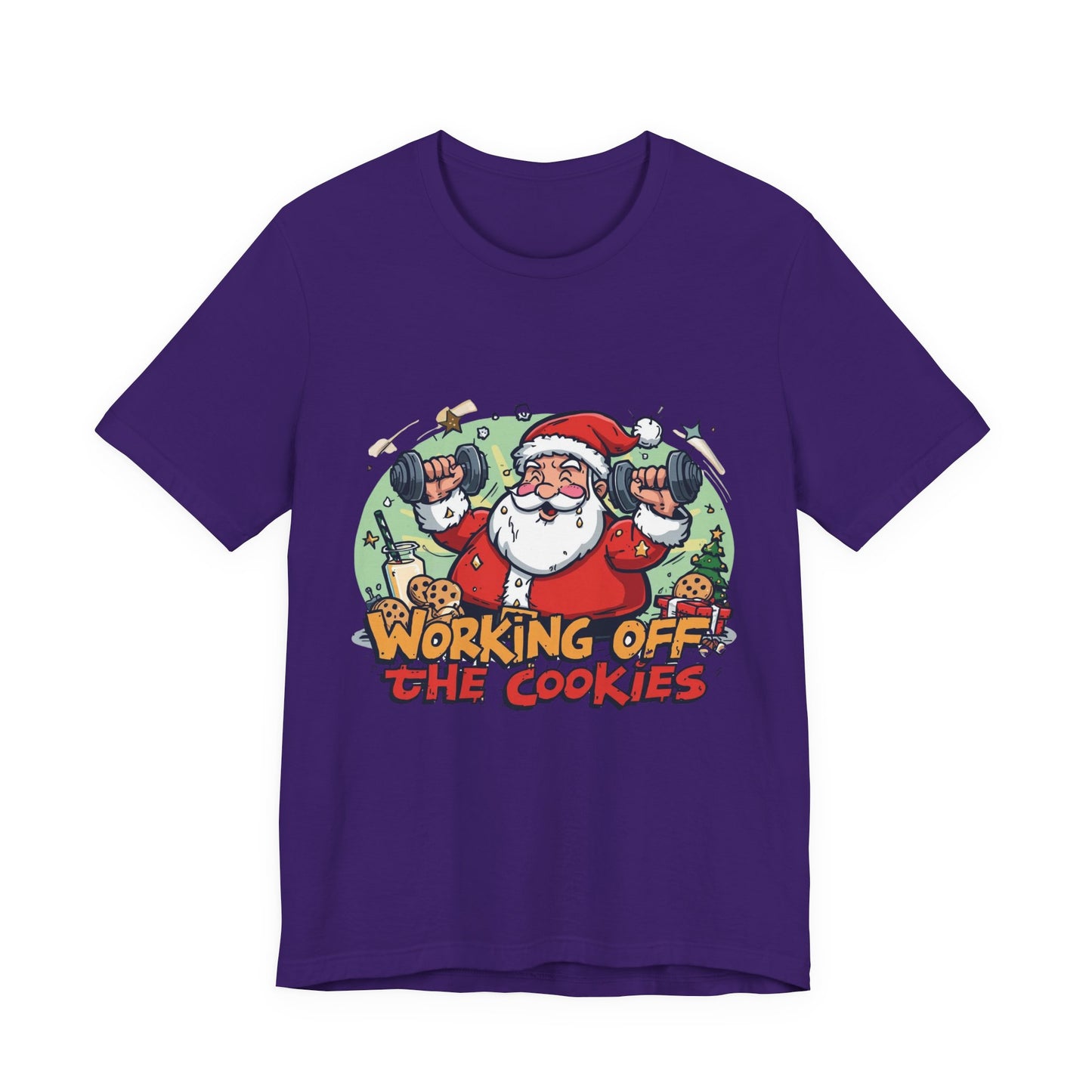 Funny Santa Workout Tee, Holiday Gift for Fitness Lovers, Christmas T-Shirt, Unisex Short Sleeve Shirt, Cookie Lover Gift