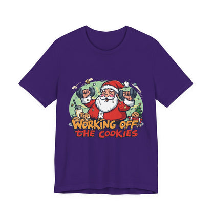 Funny Santa Workout Tee, Holiday Gift for Fitness Lovers, Christmas T-Shirt, Unisex Short Sleeve Shirt, Cookie Lover Gift