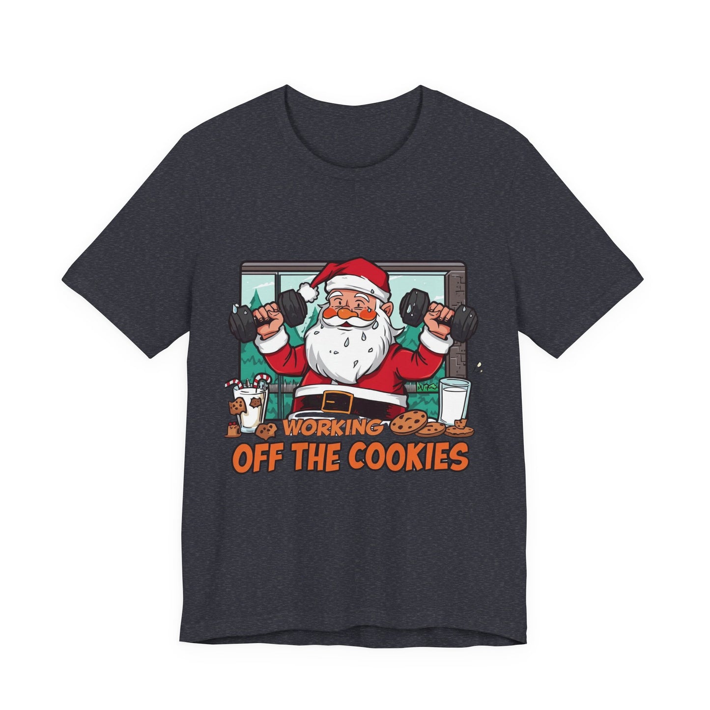 Santa Claus 'Working Off the Cookies' Tee | Christmas Funny T-Shirt |  Cookies Lover Gift | Holiday Apparel