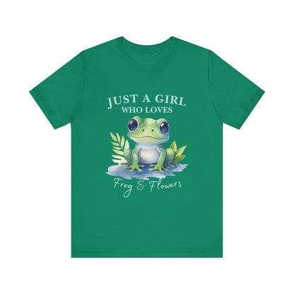 Frog Lover Tee, Just a Girl Who Loves Frog & Flowers, Cute Graphic T-Shirt, Nature Lover Gift, Spring Fashion, Animal Tee, Unique Apparel