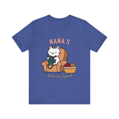 Nana's Knitting Squad Unisex Tee, Cozy Gift, Knitting Lover Shirt, Cat Lover Style, Cute Crafting Apparel, Fun Gift for Grandma