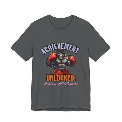 Achievement Unlocked Short Sleeve Tee, Gaming Shirt, Funny Tee, Birthday Gift, Casual Wear, All-Nighter Tee