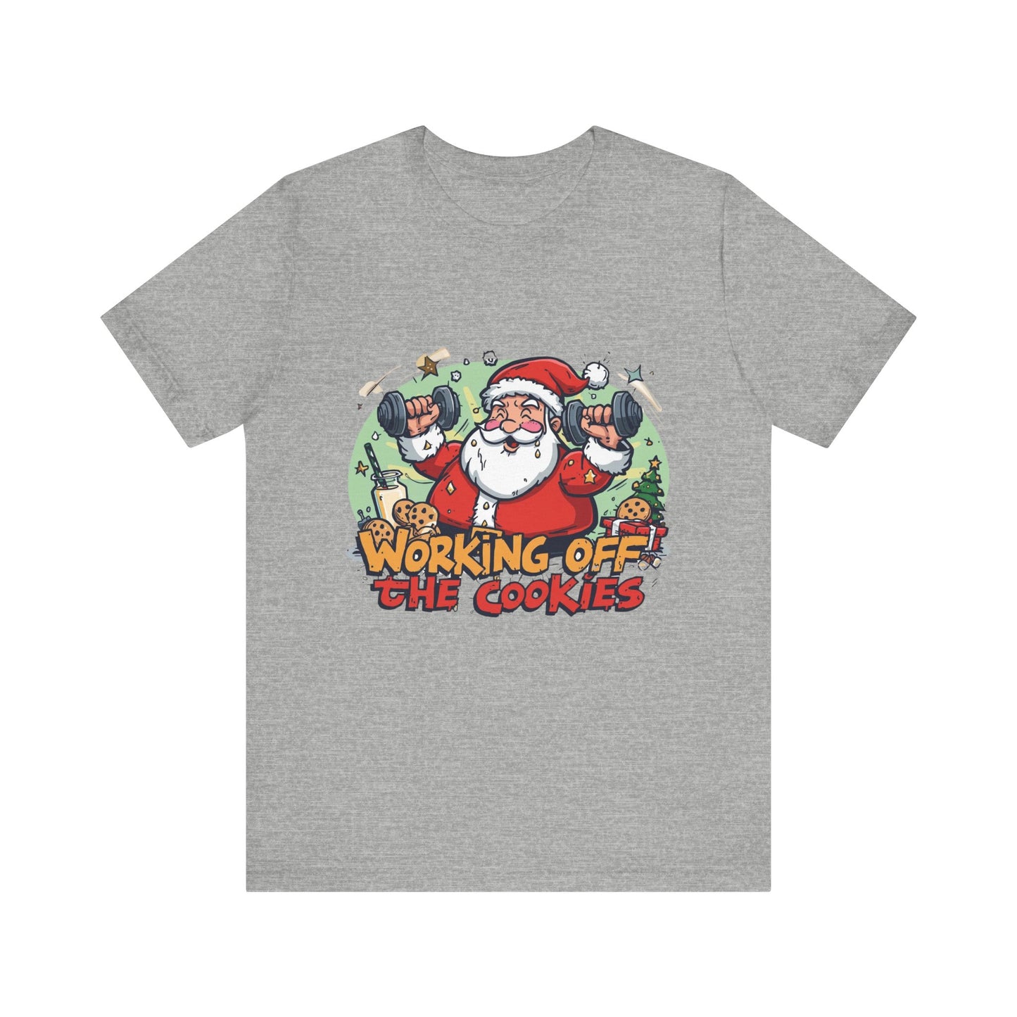 Funny Santa Workout Tee, Holiday Gift for Fitness Lovers, Christmas T-Shirt, Unisex Short Sleeve Shirt, Cookie Lover Gift