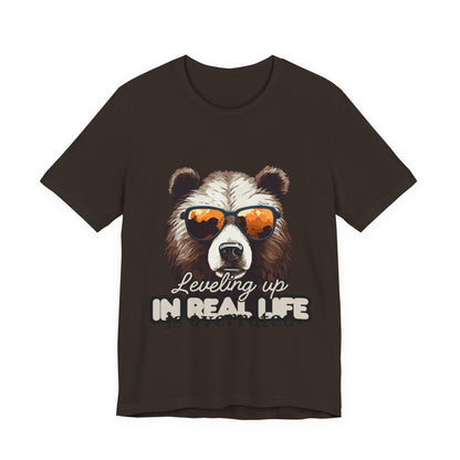 Cool Bear Graphic Tee, Leveling Up in Real Life, Funny T-Shirt for Nature Lovers, Gift for Birthday, Summer Wardrobe, Casual Wear