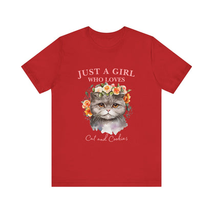 Just a Girl Who Loves Cats and Cookies Tee - Cute Cat Lover Shirt, Gift for Cat Moms, Funny Pet Apparel, Birthday Gift, Relaxed Fit T-Shirt