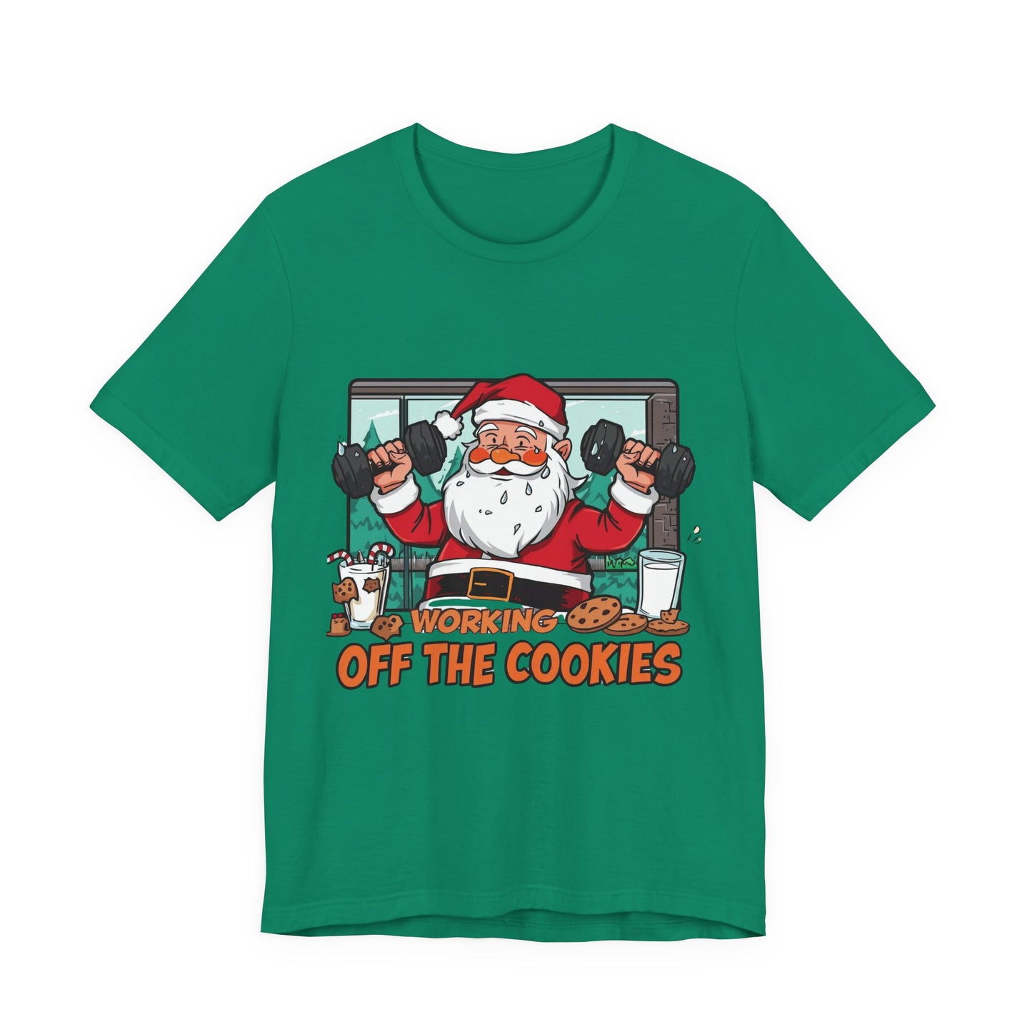Santa Claus 'Working Off the Cookies' Tee | Christmas Funny T-Shirt |  Cookies Lover Gift | Holiday Apparel