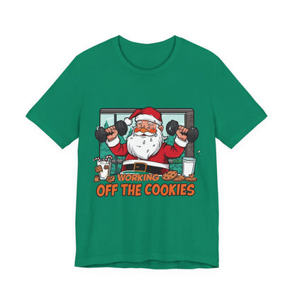Santa Claus 'Working Off the Cookies' Tee | Christmas Funny T-Shirt |  Cookies Lover Gift | Holiday Apparel