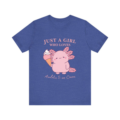 Cute Ice Cream Lover Tee, Fun T-Shirt for Girls, Gift for Ice Cream Fans, Summer Fun Shirt, Casual Everyday Wear, Axolotis T-shirt