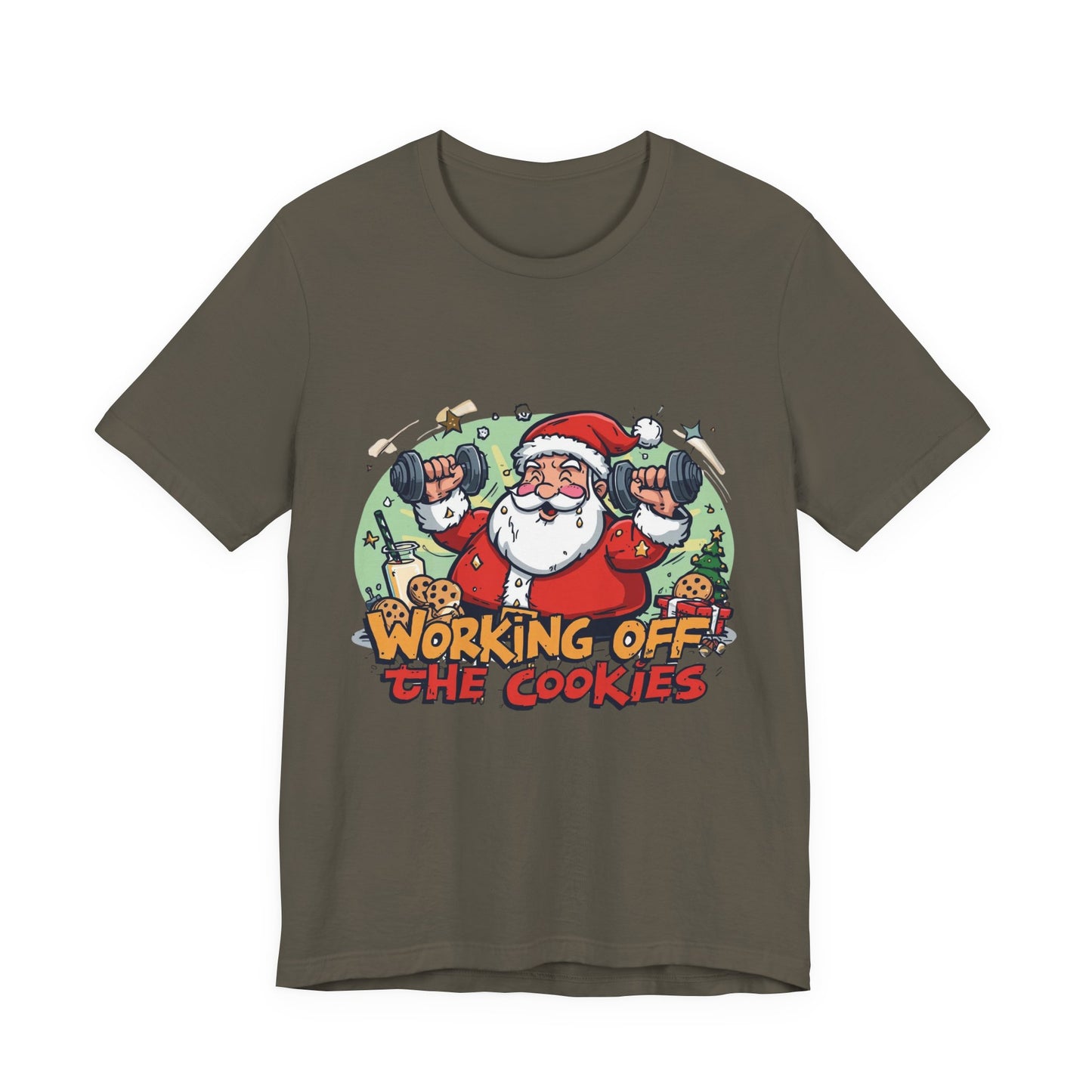 Funny Santa Workout Tee, Holiday Gift for Fitness Lovers, Christmas T-Shirt, Unisex Short Sleeve Shirt, Cookie Lover Gift