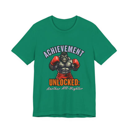 Achievement Unlocked Short Sleeve Tee, Gaming Shirt, Funny Tee, Birthday Gift, Casual Wear, All-Nighter Tee