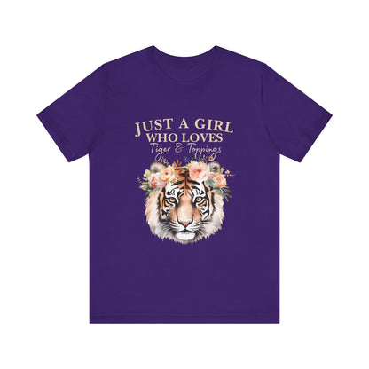 Just a Girl Who Loves Tiger Short Sleeve Tee, Animal Lover Shirt, Floral Graphic Tee, Casual Wear, Birthday Gift, Nature Enthusiast