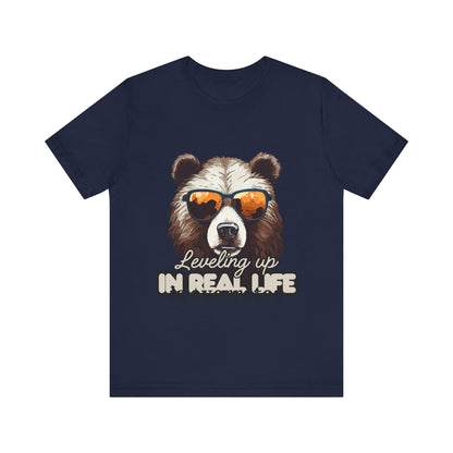 Cool Bear Graphic Tee, Leveling Up in Real Life, Funny T-Shirt for Nature Lovers, Gift for Birthday, Summer Wardrobe, Casual Wear