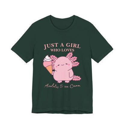 Cute Ice Cream Lover Tee, Fun T-Shirt for Girls, Gift for Ice Cream Fans, Summer Fun Shirt, Casual Everyday Wear, Axolotis T-shirt