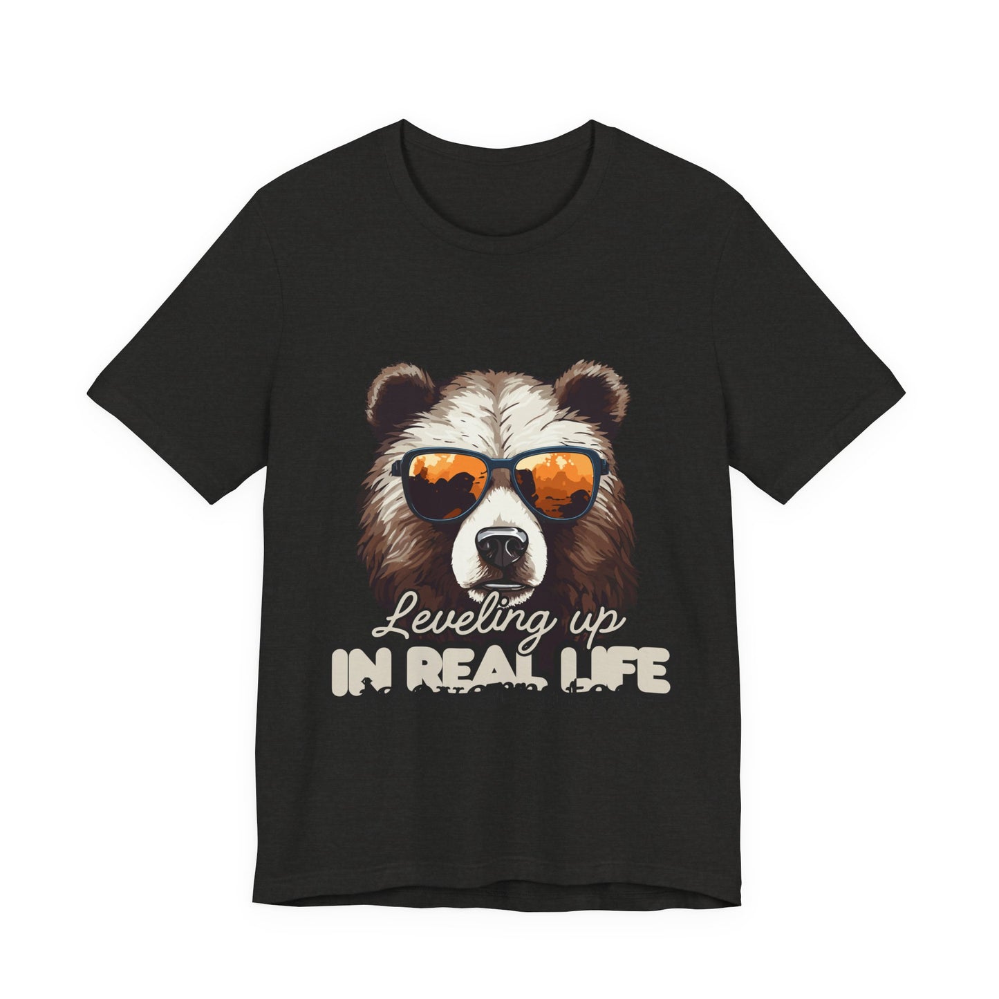 Cool Bear Graphic Tee, Leveling Up in Real Life, Funny T-Shirt for Nature Lovers, Gift for Birthday, Summer Wardrobe, Casual Wear