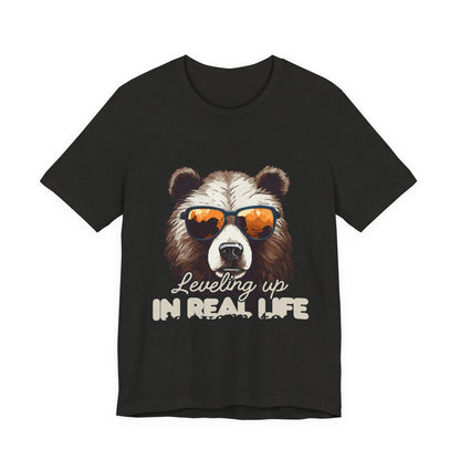 Cool Bear Graphic Tee, Leveling Up in Real Life, Funny T-Shirt for Nature Lovers, Gift for Birthday, Summer Wardrobe, Casual Wear