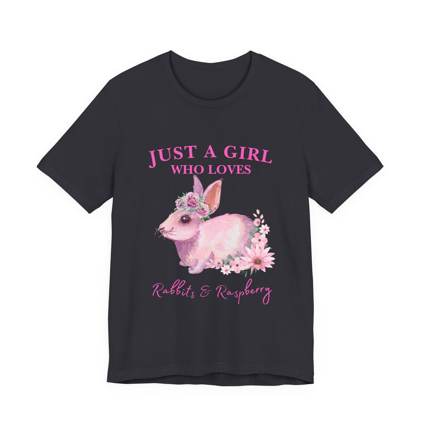 Rabbits & Raspberry Lover Tee, Cute Animal T-Shirt, Girl Who Loves Rabbit T-shirt, Gift for Bunny Lovers, Animal Lover Apparel, Floral Graphic Tee