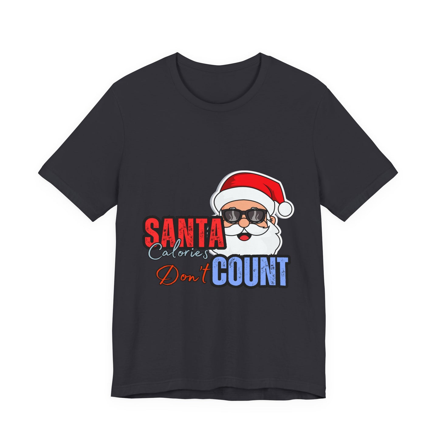 Funny Santa Tee - Santa Calories Don't Count, Holiday T-Shirt, Christmas Gift, Unisex Short Sleeve, Festive Apparel, Great for Parties