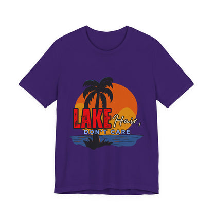 Lake Hair Don't Care Short Sleeve Tee, Summer T-Shirt, Vacation Shirt, Beachwear, Casual Outfit, Gift for Lake Lovers