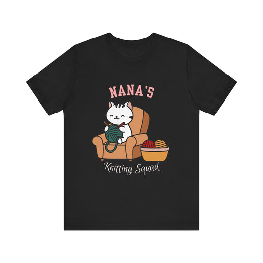 Nana's Knitting Squad Unisex Tee, Cozy Gift, Knitting Lover Shirt, Cat Lover Style, Cute Crafting Apparel, Fun Gift for Grandma