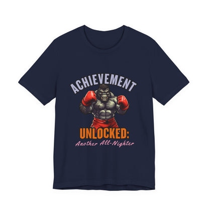 Achievement Unlocked Short Sleeve Tee, Gaming Shirt, Funny Tee, Birthday Gift, Casual Wear, All-Nighter Tee
