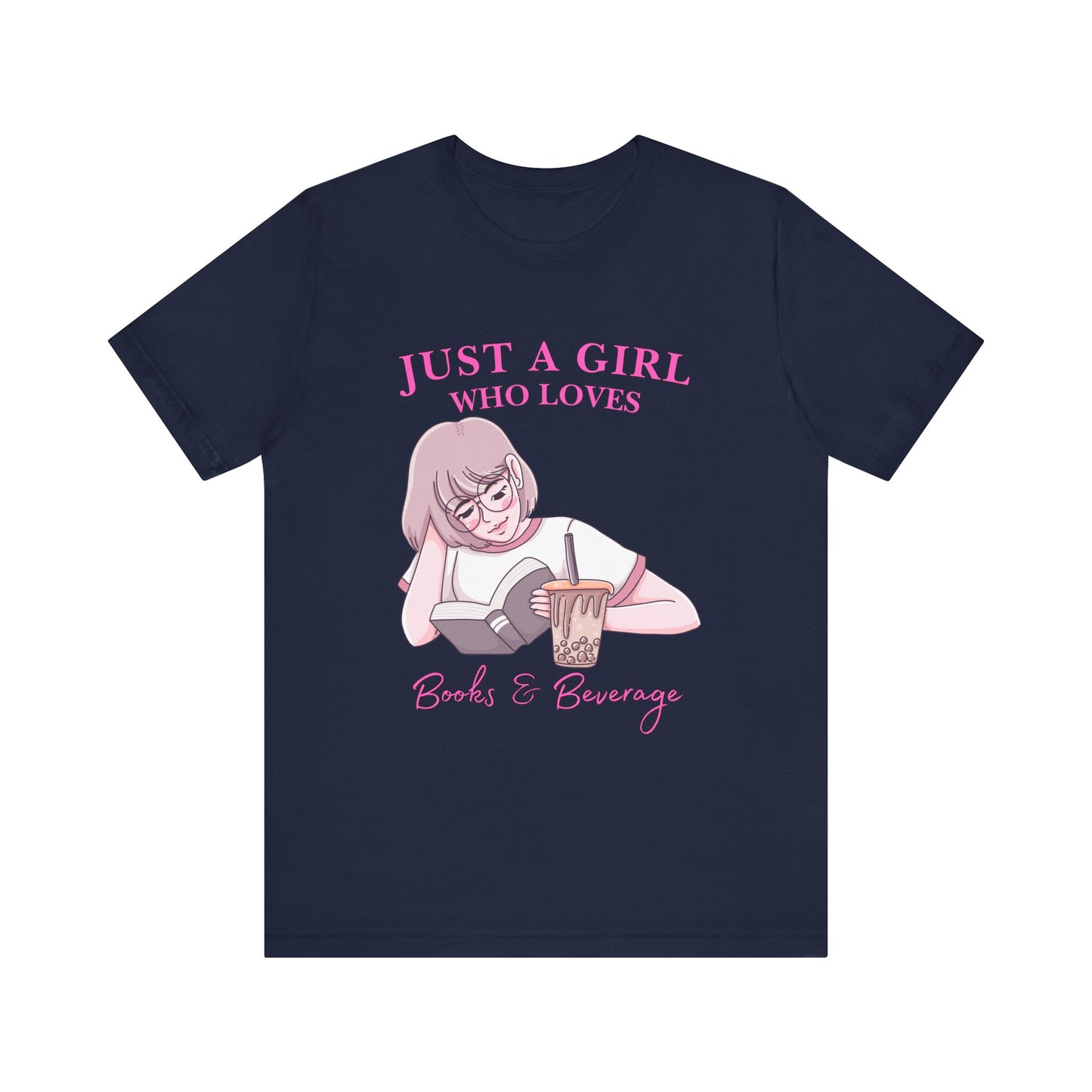 Just a Girl Who Loves Books & Beverages Tee | Cozy Reading T-Shirt, Gift for Book Lovers, Cute Bookish Apparel, Literary Fashion