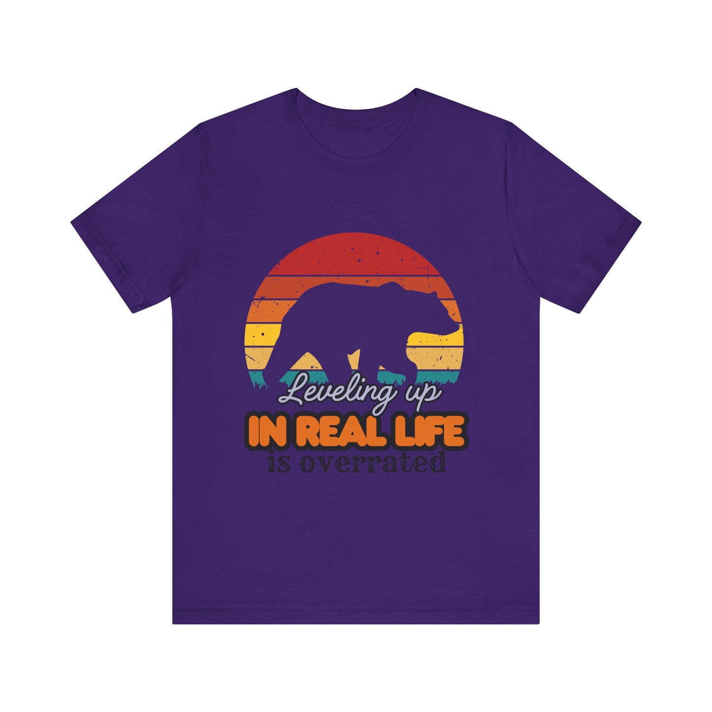 Retro Bear Graphic Tee - 'Leveling Up in Real Life is Overrated', Casual Wear, Gifts for Nature Lovers, Outdoor Adventures, Everyday Style, Gamer Tee