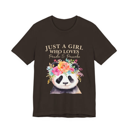 Adorable Panda Lover Tee - Just a Girl Who Loves Pandas & Pancakes, Cute Animal Shirt, Gift for Panda Fans, Casual Wear, Summer Top