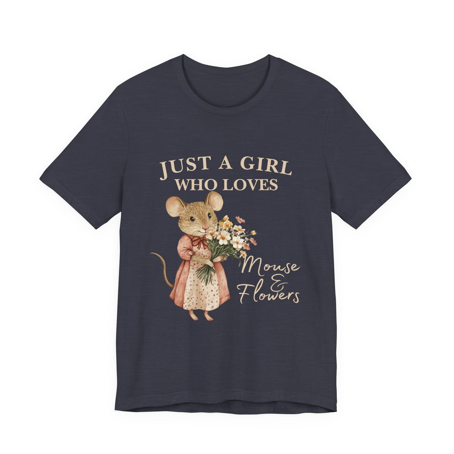 Just a Girl Who Loves Mouse & Flowers Tee, Cute Animal Shirt, Floral Graphic Tee, Gifts for Her, Birthday T-Shirt