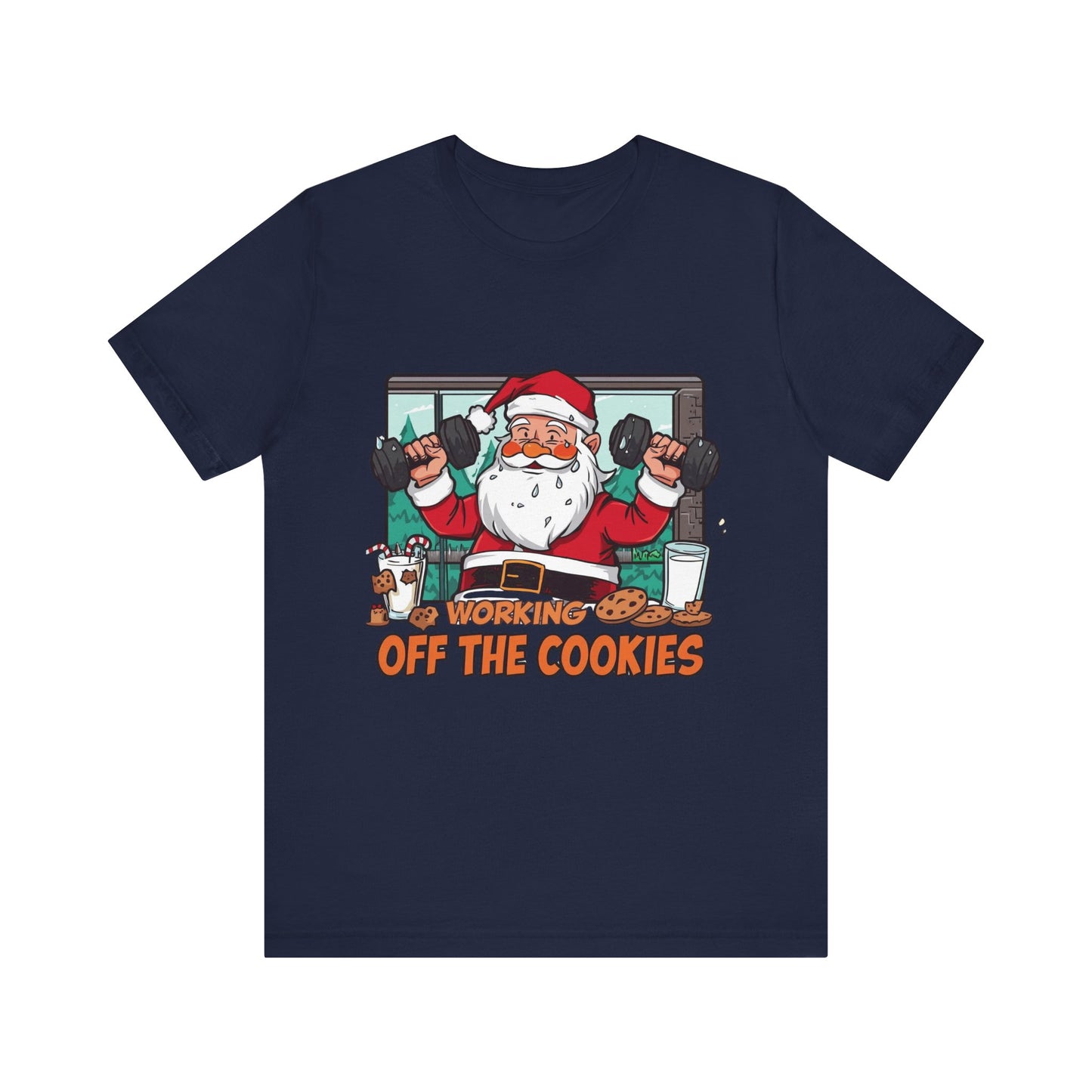 Santa Claus 'Working Off the Cookies' Tee | Christmas Funny T-Shirt |  Cookies Lover Gift | Holiday Apparel
