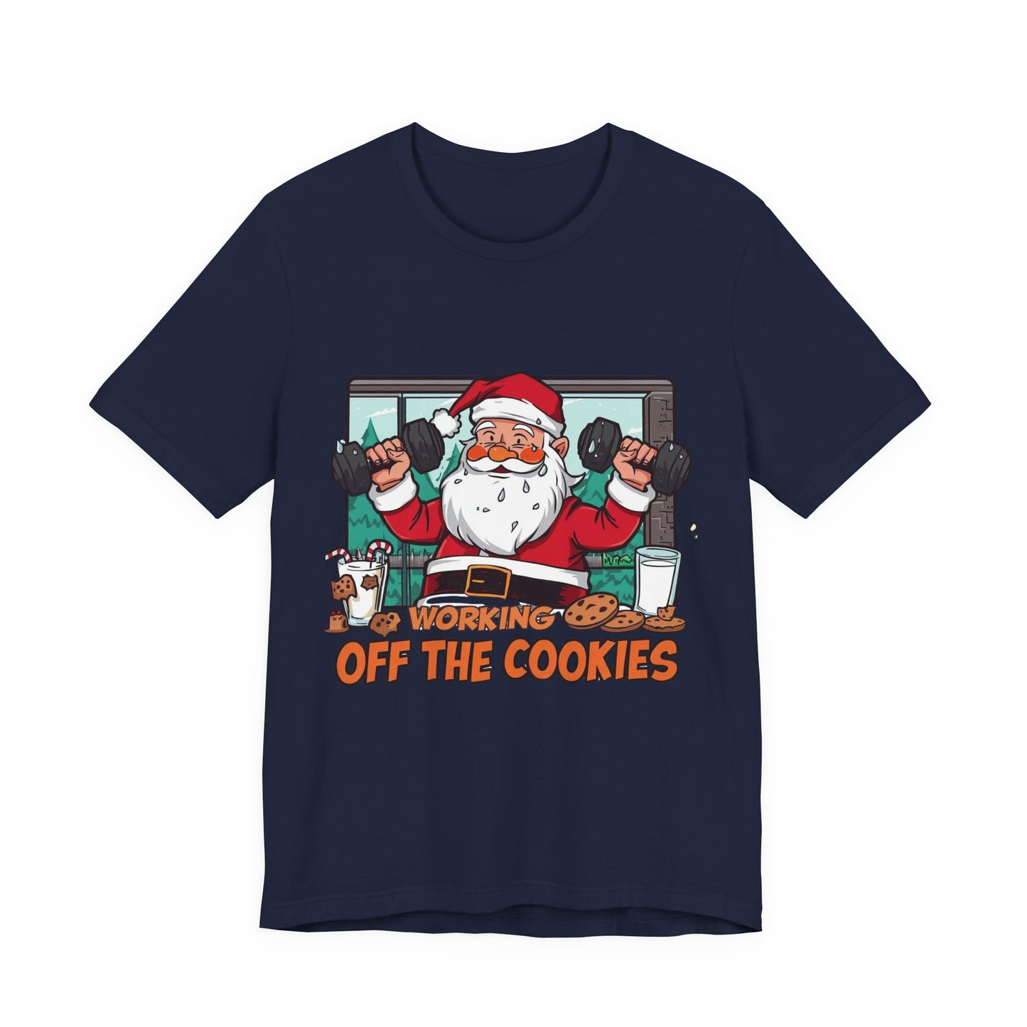 Santa Claus 'Working Off the Cookies' Tee | Christmas Funny T-Shirt |  Cookies Lover Gift | Holiday Apparel