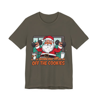 Santa Claus 'Working Off the Cookies' Tee | Christmas Funny T-Shirt |  Cookies Lover Gift | Holiday Apparel