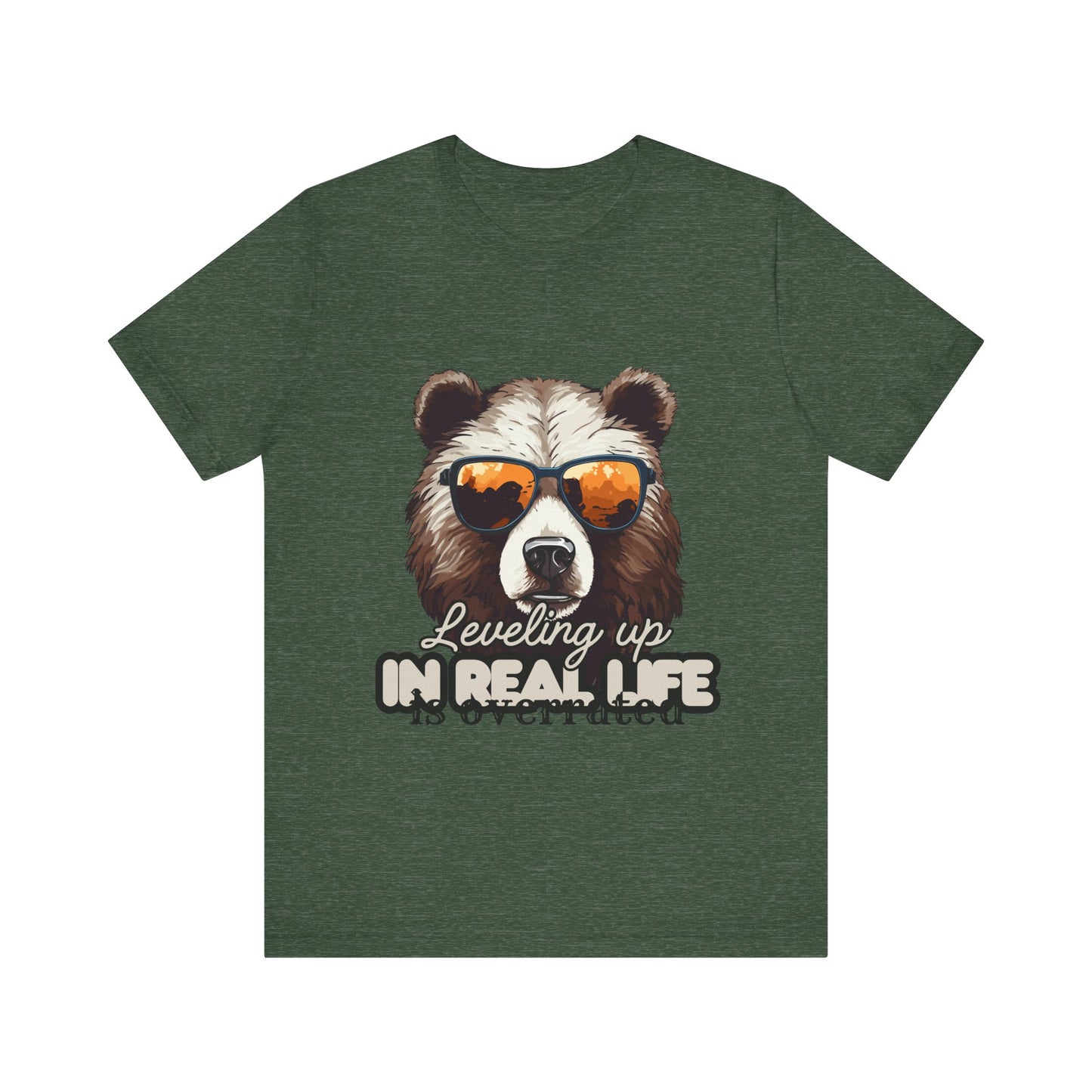 Cool Bear Graphic Tee, Leveling Up in Real Life, Funny T-Shirt for Nature Lovers, Gift for Birthday, Summer Wardrobe, Casual Wear