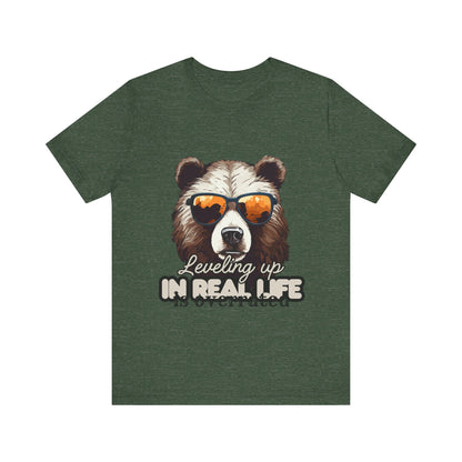 Cool Bear Graphic Tee, Leveling Up in Real Life, Funny T-Shirt for Nature Lovers, Gift for Birthday, Summer Wardrobe, Casual Wear