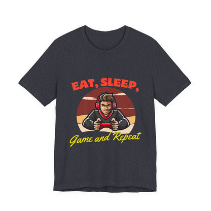 Gamer Lifestyle Tee - Eat, Sleep, Game & Repeat, Perfect for Gamers, Birthday Gift, Casual Wear, Gamer Apparel, Gaming Merchandise
