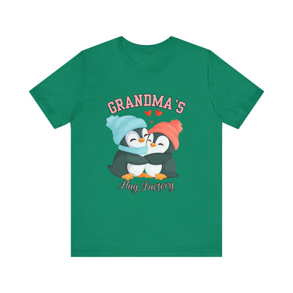 Grandma's Hug Factory T-Shirt, Cute Penguin Tee, Gift for Grandma, Family Reunion Shirt, Mother's Day Gift, Cozy Casual Wear