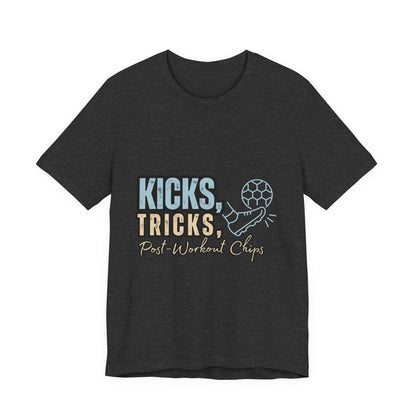 Playful Graphic Tee for Fun Lovers, Kicks Tricks T-Shirt, Unisex Casual Wear, Perfect Gift for Friends, Ideal for Parties, Celebrations