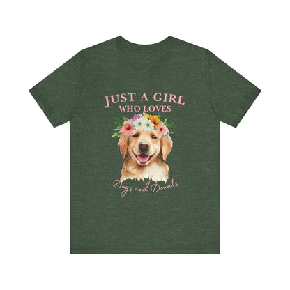 Just a Girl Who Loves Dogs and Donuts Tee - Cute Pet Lover Shirt, Gifts for Dog Moms, Birthday Gift, Casual Wear, Floral Design