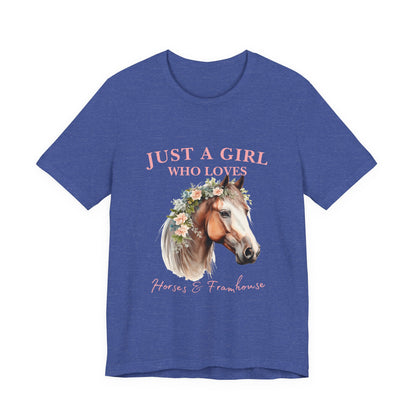 Just a Girl Who Loves Horses Jersey Tee | Equestrian Gift | Horse Lover T-Shirt | Floral Graphic Tee | Birthday Gift