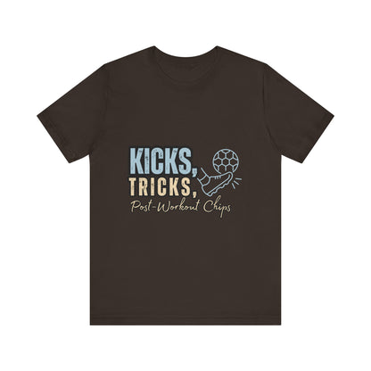Playful Graphic Tee for Fun Lovers, Kicks Tricks T-Shirt, Unisex Casual Wear, Perfect Gift for Friends, Ideal for Parties, Celebrations