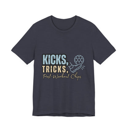 Playful Graphic Tee for Fun Lovers, Kicks Tricks T-Shirt, Unisex Casual Wear, Perfect Gift for Friends, Ideal for Parties, Celebrations