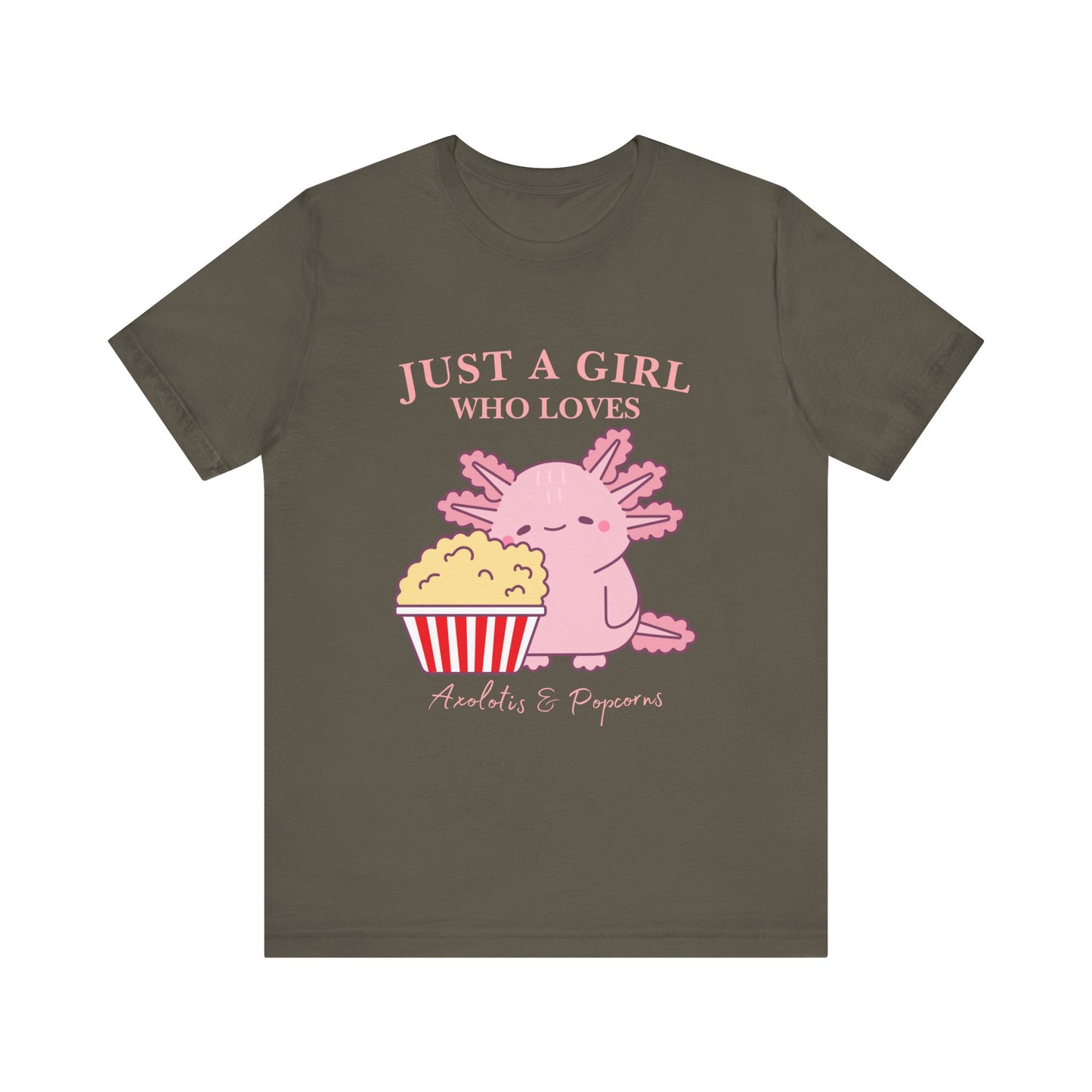 Cute Axolotl Love Popcorn Tee, Fun T-Shirt for Aquatic Lovers, Gift for Pet Lovers, Unique Animal Shirt, Casual Wear, Pop Culture Tee