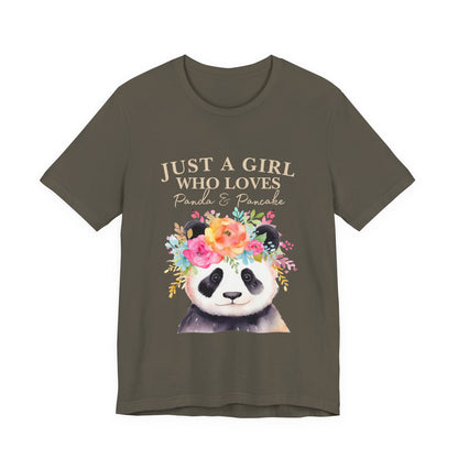 Adorable Panda Lover Tee - Just a Girl Who Loves Pandas & Pancakes, Cute Animal Shirt, Gift for Panda Fans, Casual Wear, Summer Top