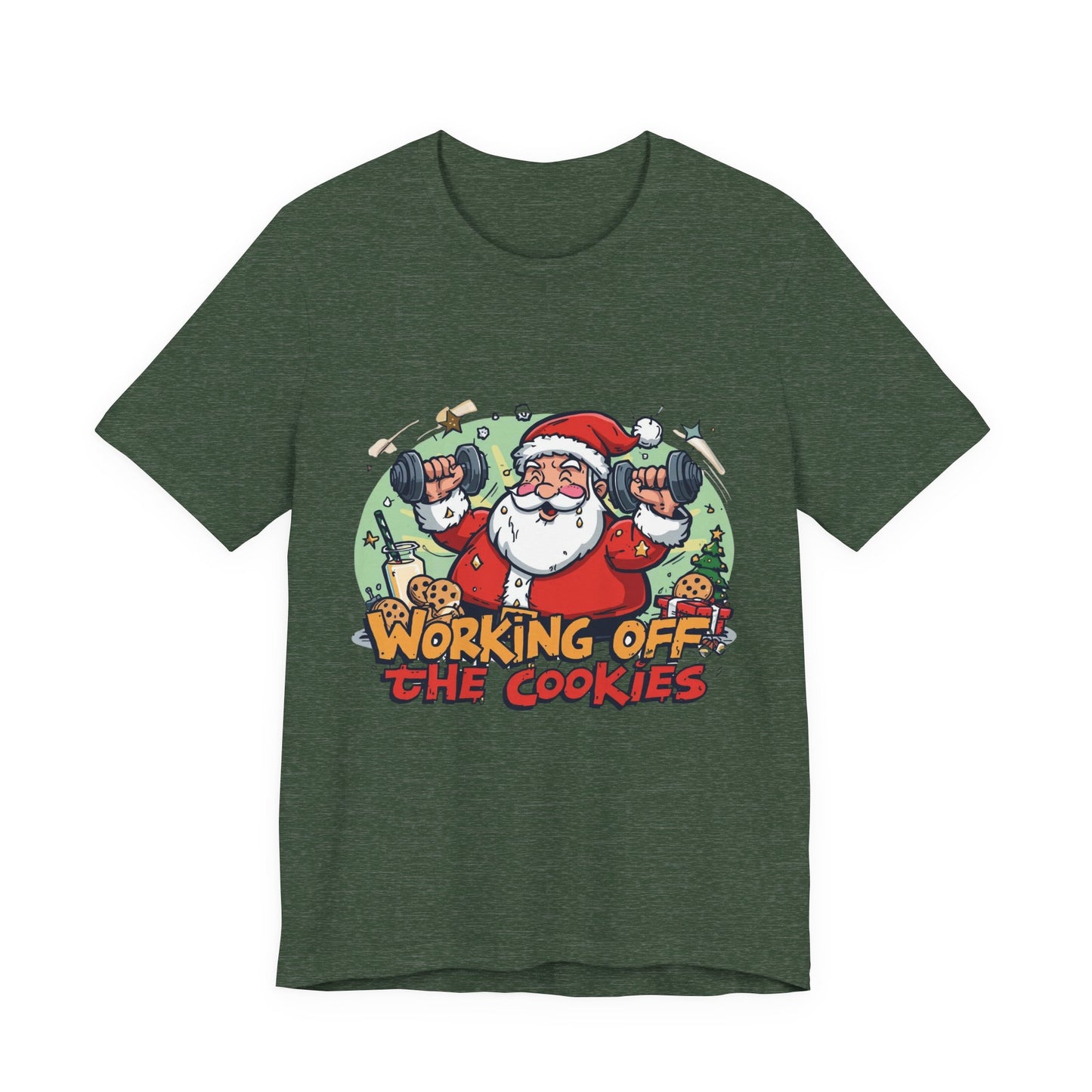 Funny Santa Workout Tee, Holiday Gift for Fitness Lovers, Christmas T-Shirt, Unisex Short Sleeve Shirt, Cookie Lover Gift